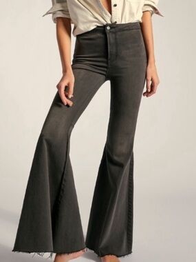 We the Free People Just Float on Flare Jeans grey wash bell bottom raw hem 29